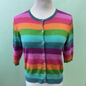 Multicoloured 24Hundred Silk Rainbow Striped Ribknit Cardigan Size M